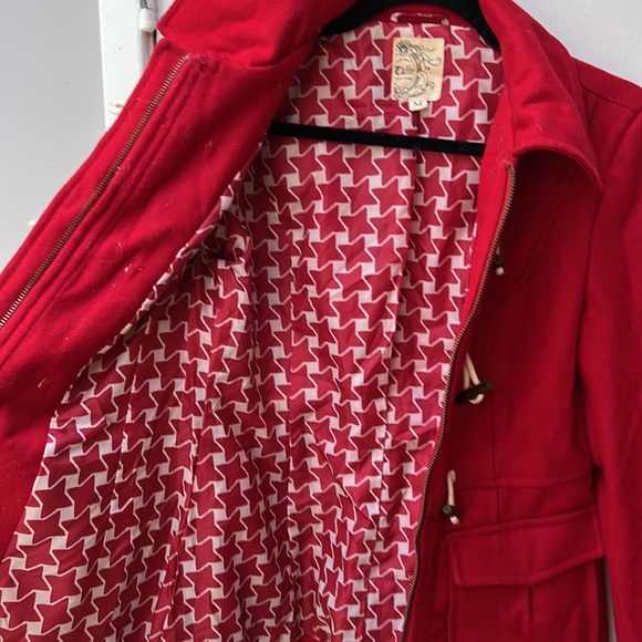 Anthropologie Tulle bright red nautical wool fitted pea coat size medium - Picture 5 of 5